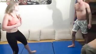 Mixed wrestling,1 Vs 2, Victory pose