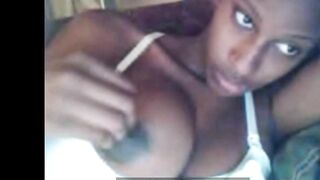 Busty ebony chick on webcam