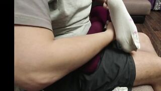 White Socks and Red Nylon Pantyhose Massage