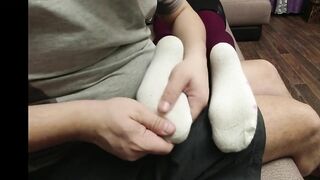 White Socks and Red Nylon Pantyhose Massage