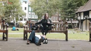 CRUEL ENGLISH FEMDOM - Mistress Evilyne - VERY PUBLIC FOOT SLAVE