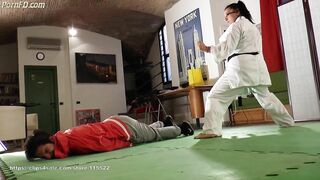 Brutal karate ballbusting by real master