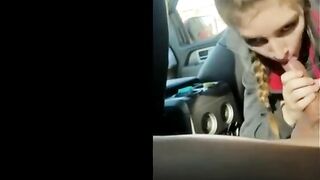 Blonde college girl with braids sucks cock in the car 2