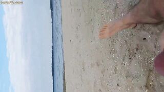 Gay wanks his huge dick and cums at the beach in public 3