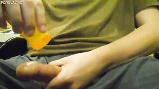 Jerking off with warm oil and a huge orgasm 3