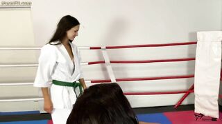 Karate girl and Jiu-Jitsu girl beat a loser man