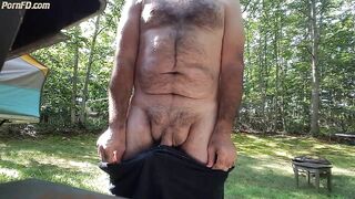 Jerking off outdoors in back yard cum shot public 3