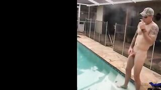 Married hunk jerks off over the pool while smoking 5