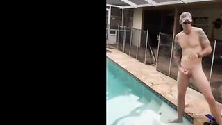 Married hunk jerks off over the pool while smoking 5