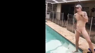 Married hunk jerks off over the pool while smoking 5