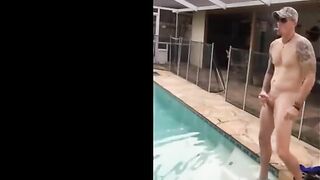 Married hunk jerks off over the pool while smoking 5