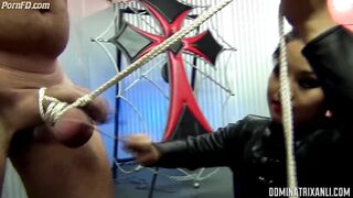 Daddy An Li kicks electrocutes and kicks slave balls