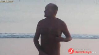 Daddy takes a stroll and blows the cameraman