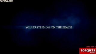 Young stepmom sucking and fucking on the beach