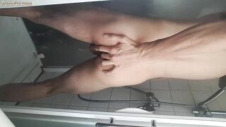 Shaving, jerking my young big cock ass spread boy