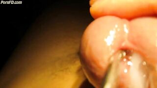 Urethral sounding and stretching with cumshot