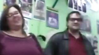 Woman randomly sucks a dirty video store clerk