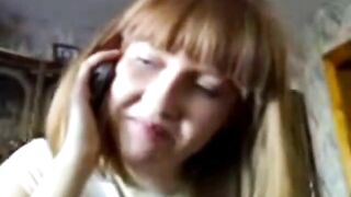 Blowjob and handjob by Redhead Russian Teen while on phone