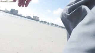 Jerking off on public beach-Big Cum Shot-Hairy Bear