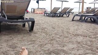 masturbation beach in front milf with big boobs (no cum)