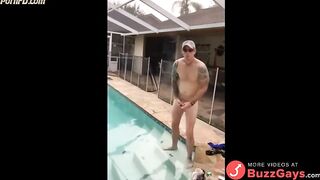 Married hunk jerks off over the pool while smoking 3