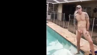 Married hunk jerks off over the pool while smoking 3