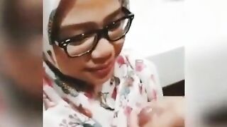 SandpDecent - Tudung Virgin Uni Student Nerd Cum on Face