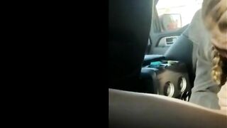 Blonde college girl with braids sucks cock in the car