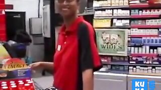 Black Store Clerk sucks white cock on the job Ebony