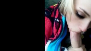 Blonde blowing cock outdoors