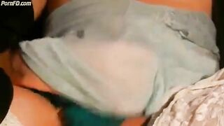 Blue slip green knicker wank cum 2