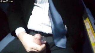 Jerking off on the bus. Big cum shot. Suit