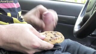 boy masturbates and squirts cum on biscuit cake