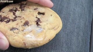 boy masturbates and squirts cum on biscuit cake