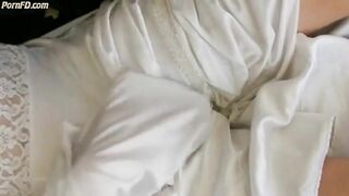 White nylon slip wank & cum