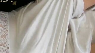 White nylon slip wank & cum