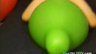 Big green balloon riding humping cum 5