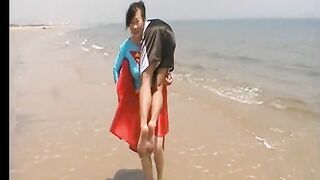 Asian Supergirl lift and carry