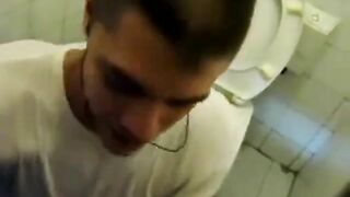 Boy sucking cock and eating cum in restroom 3