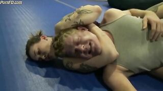 Sadistic tattooed girl tough Headscissor with knockout